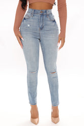 Comfy Feels Elastic Waistband Skinny Jeans - Light Blue Wash Ins Street